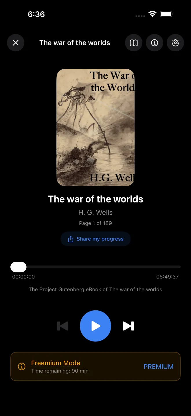 VocaRead Player - Audio controls and progress